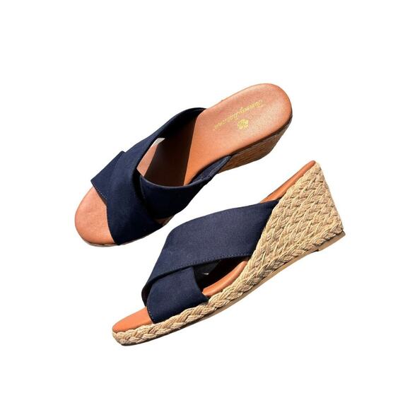 Tommy Bahama Stacey Navy Wedge Sandals Slides Espadrilles Womens Size 7.5 M - Picture 1 of 6